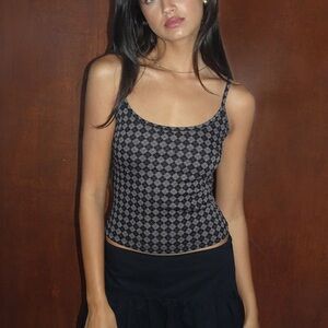 Motel Rocks ATARAH KNIT CAMI TANK TOP IN ARGYLE BLACK GREY